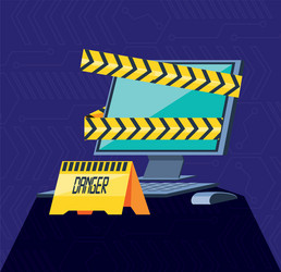 desktop computer with set icons cyber security vector image