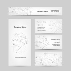 Autumn field sketch business cards design vector