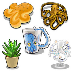 set of objects in the form an octopus vector image