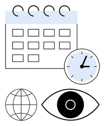 calendar with clock globe and eye representing vector image