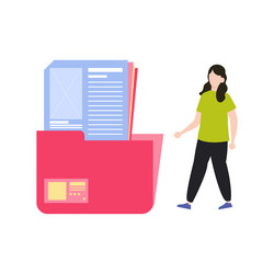 Girl is standing next to the file folder vector