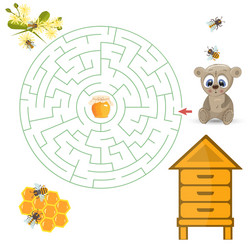 Round maze riddle game find way your path bear vector