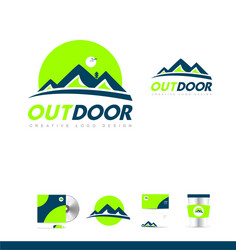 mountain blue green logo icon design vector