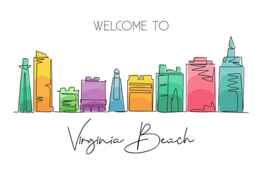 one single line drawing of virginia beach city vector