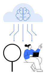 cloud-based brain network with user analyzing data vector image