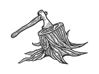executioner ax stuck in stump sketch vector image