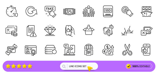 group phone timing and get box line icons for web vector image