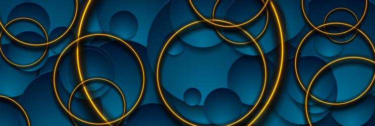 Dark blue geometric circles with glowing neon vector