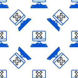 Line computer with keyboard and x mark icon vector