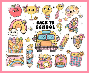 Retro Groovy School Supplies Vector Image