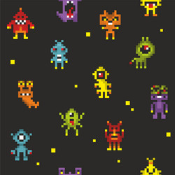 Seamless pattern with cute robots in retro style vector