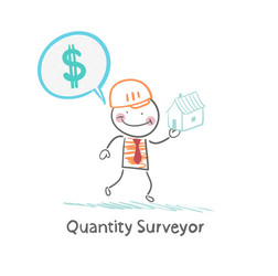 quantity surveyor holds a house and thinking about vector image
