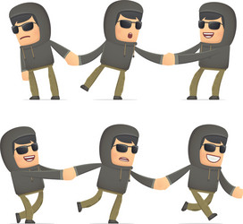 Set of hacker character in different poses vector