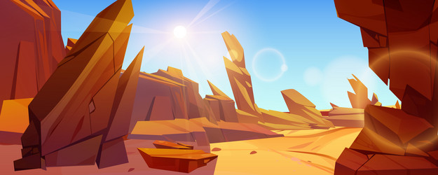 Uninhabited desert landscape under blazing sun vector