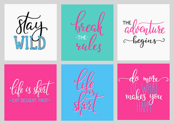 Lettering postcard quotes set vector