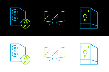 Set line case of computer and monitor vector
