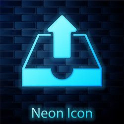 glowing neon upload inbox icon isolated on brick vector image