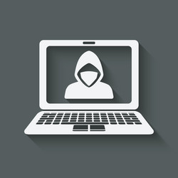 Hacker with Mask on Laptop vector image