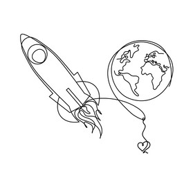 abstract color rocket with globe and heart vector image