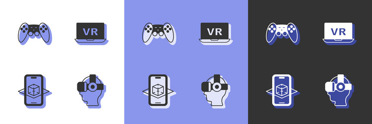 set virtual reality glasses gamepad 3d modeling vector image