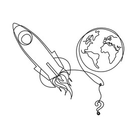 Abstract color rocket with globe and question vector
