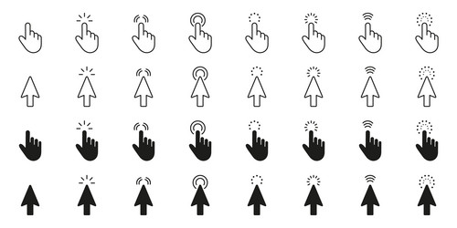 cursor and pointer click gesture line solid vector image