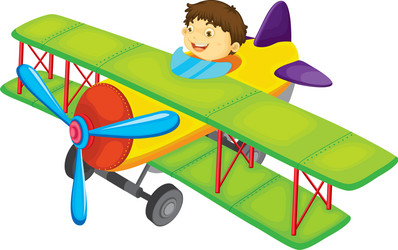 Cute little boy flying in airplane isolated Vector Image