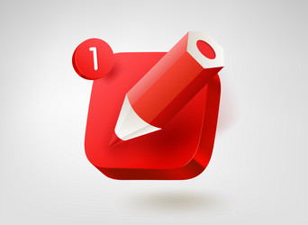 Red crayon on button 3d mobile application vector