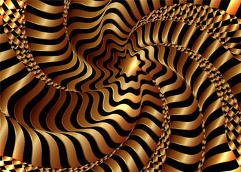 Optical art abstract golden waves cover design vector