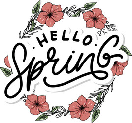 hello spring flowers text background frame vector