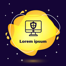black line computer monitor and shield icon vector image