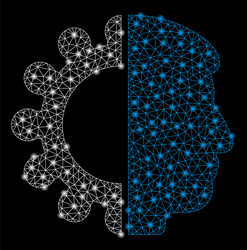 bright mesh network android head with flare spots vector image