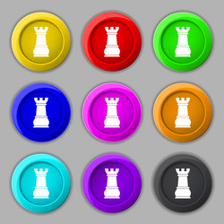 Chess rook icon sign symbol on nine round vector