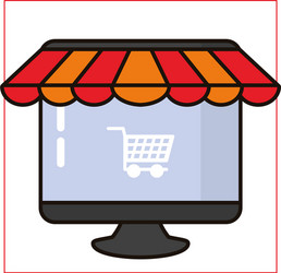 desktop computer with parasol and cart shopping vector