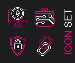 set line chain link shield security with lock vector image