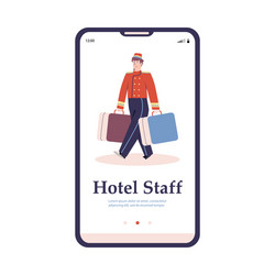 Onboarding page with hotel porter carrying vector