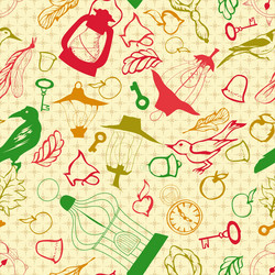 romantic seamless pattern with retro objects vector