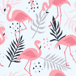 Seamless pattern with pink flamingos tropical vector