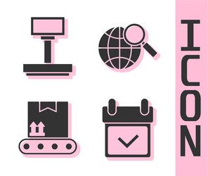 set calendar with check mark scale conveyor belt vector image