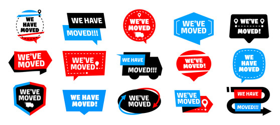 we moved signs relocation message with pointer vector image