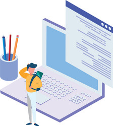 laptop computer with minipeople workers vector image
