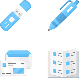 office work attributes flat design color icons vector image