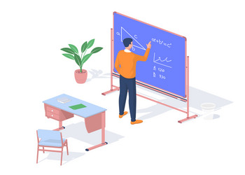 student solves math objective near blackboard vector image