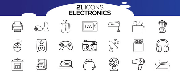 Devices and electronics related line icons vector