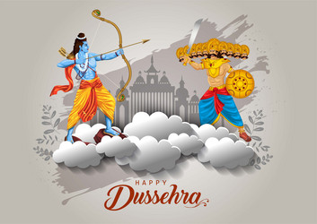 Happy Dussehra Celebration - Rama & Ravana Vector Image