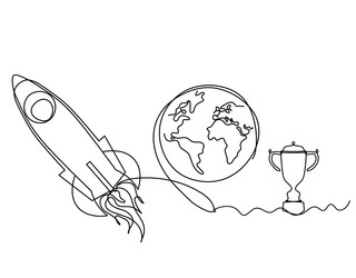 Abstract color rocket with trophy as continuous vector