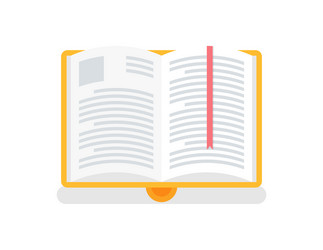 Open book in yellow cover with bookmark vector