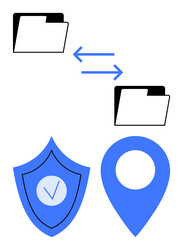 secure file transfer with location pin and shield vector image
