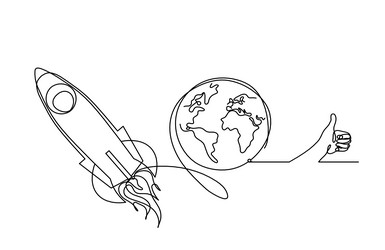 abstract color rocket with hand as continuous vector image