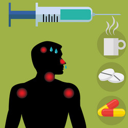 flu shot vaccine with sick man showing symptoms vector